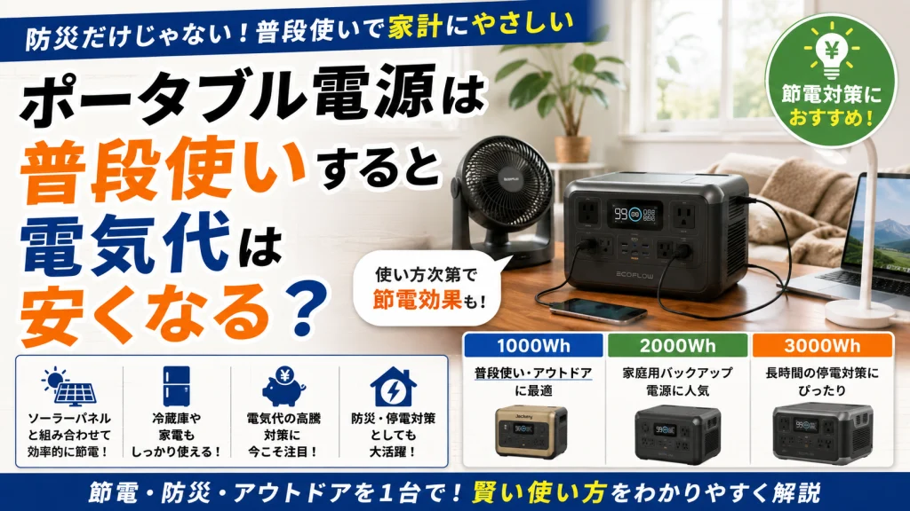 ポータブル電源を普段使いして節電・電気代対策を解説しているアイキャッチ画像